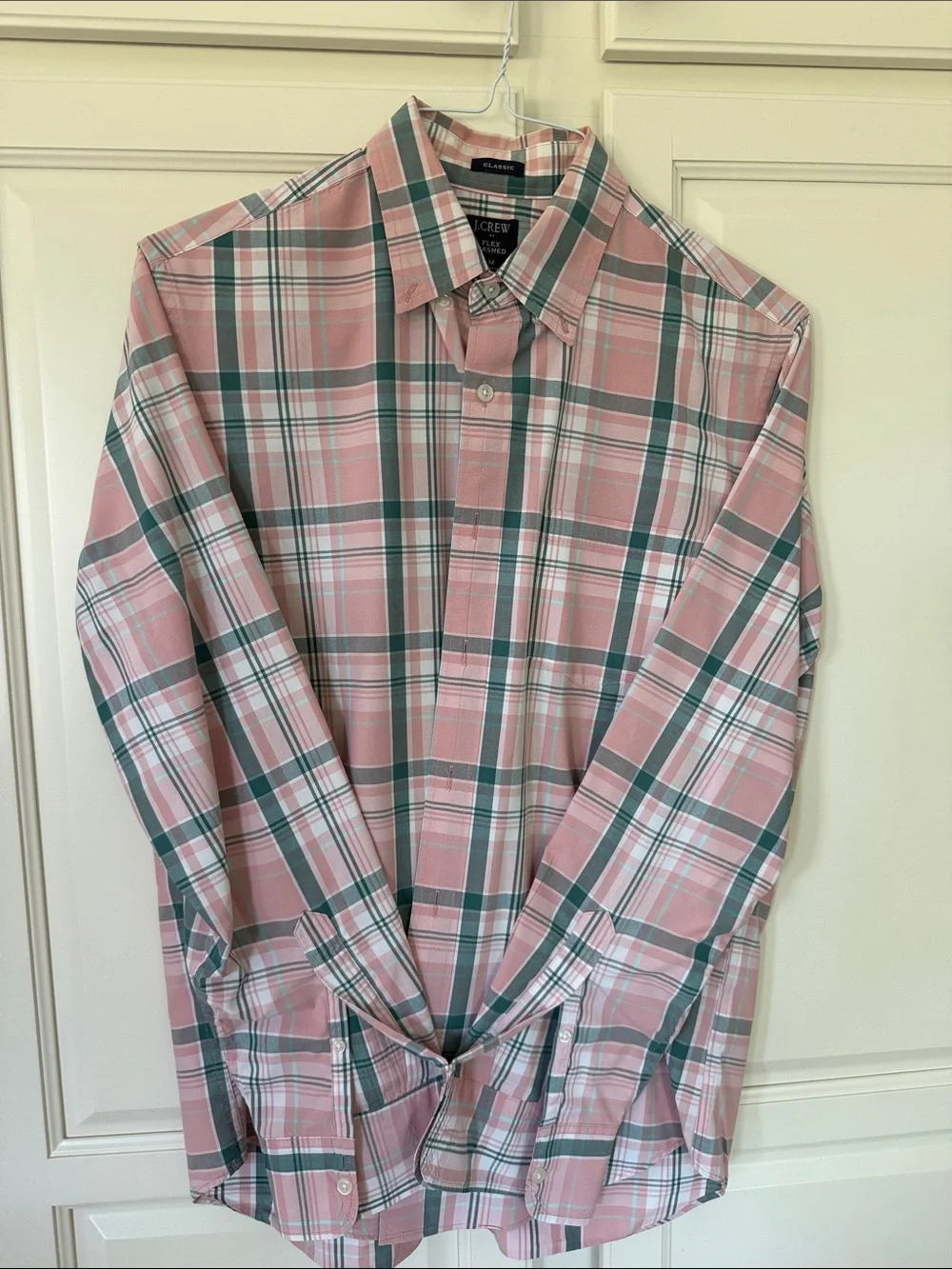 J. Crew Pink and Green Plaid Button-Down Shirt